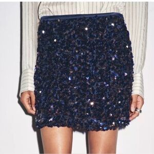 Zara Navy Sequin Mini Skirt
